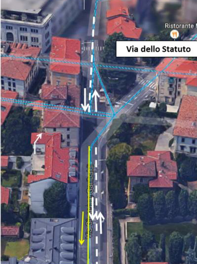 Via G. Garibaldi Realizzazione di una corsia preferenziale tra via dello Statuto e via Sant Alessandro, in direzione di viale Roma.