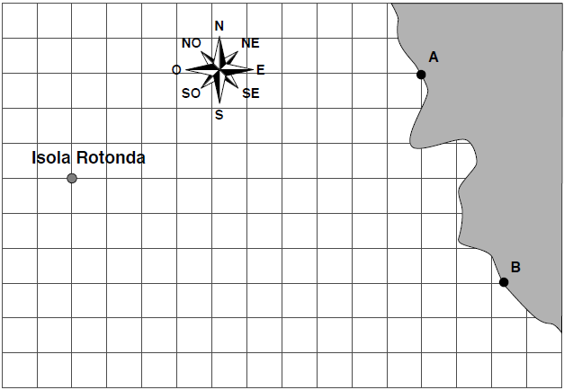 D3. Un cpitno vede dll su nve che il fro A sull cost si trov esttmente in direzione Nord-Est (NE), mentre il fro B si trov esttmente in direzione Est (E).