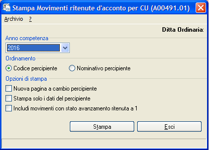 Nel modulo Ritenute sono disponibili due voci di menu per consentire la gestione di alcune attività in relazione alla CU.