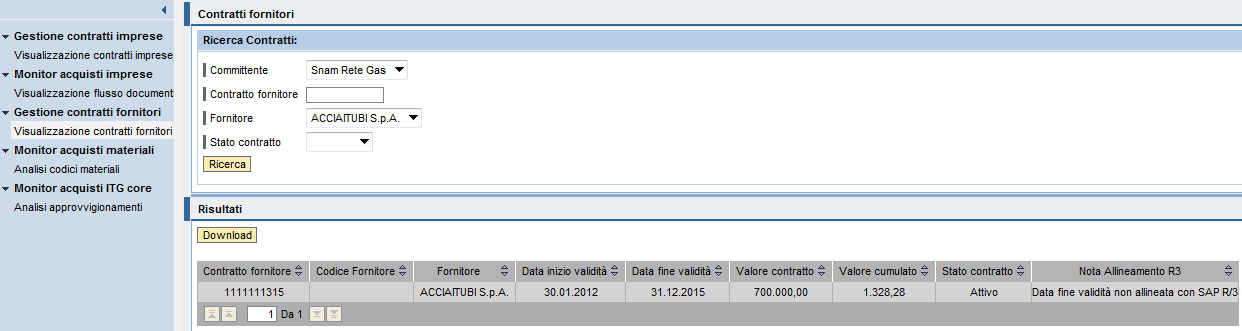 Report contratti fornitori Per scaricare il file Excel