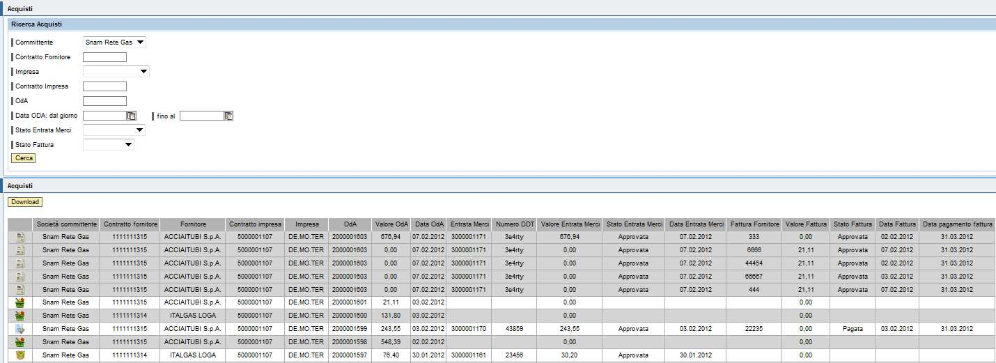 Report flusso documenti Per scaricare il file Excel