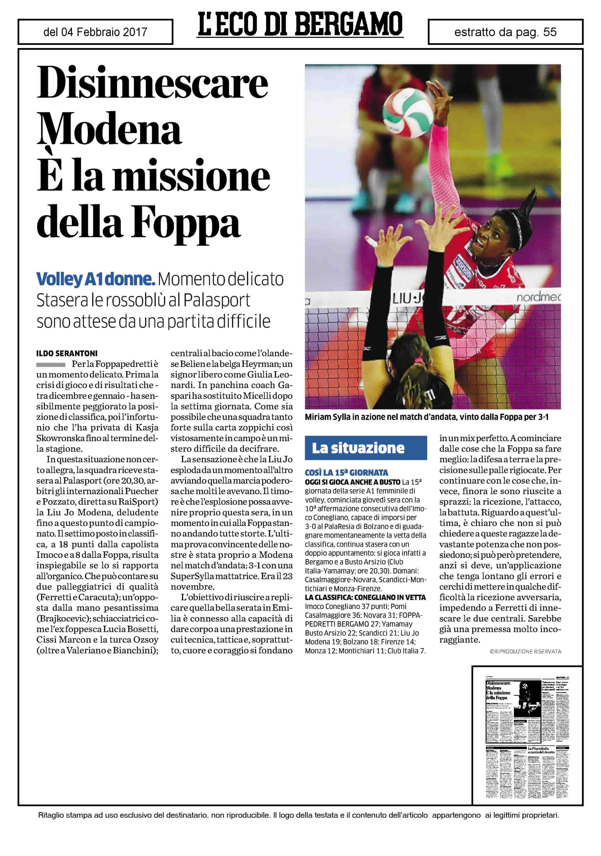 Disinnescare Modena E la missione della Foppa Volley A1donne.