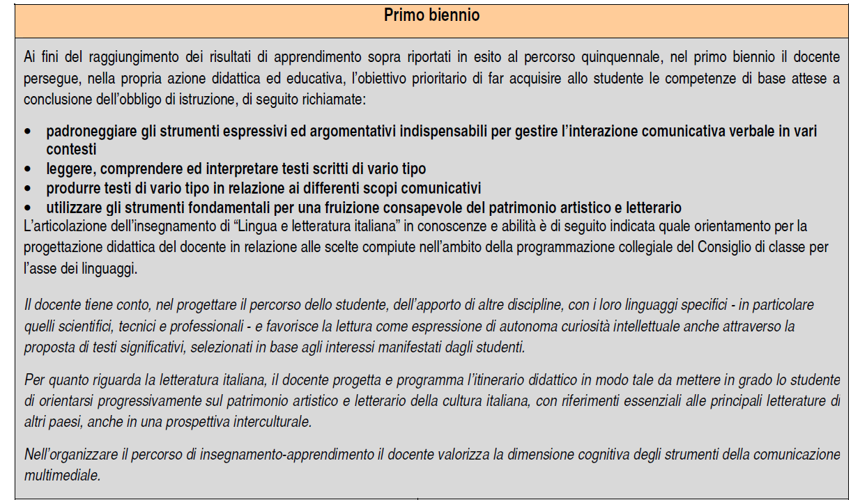 Le competenze nei documenti ministeriali Linee