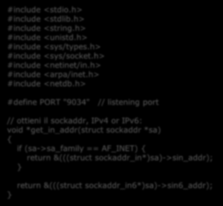 Chat Server I/O Multiplexing int main(void) fd_set master; fd_set read_fds; int fdmax; // master file descriptor list // temp file descriptor list per la select() // max file descriptor #include