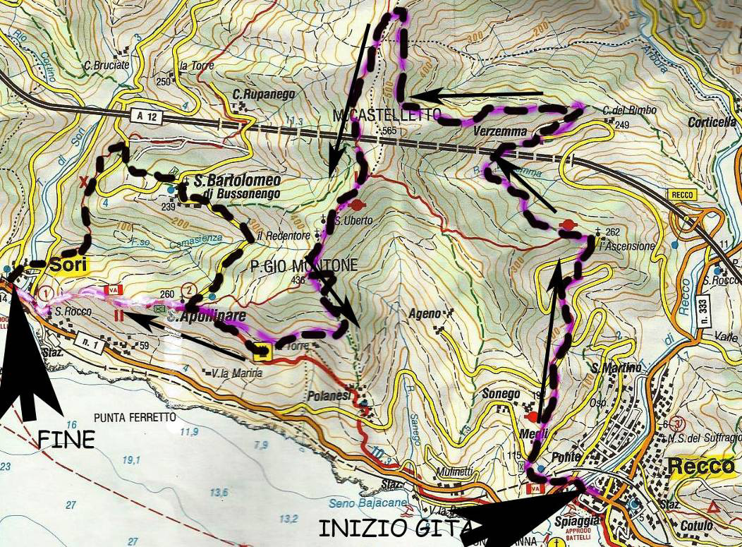 Siamo a quota 15 metri, dopo quattro ore e 50 minuti di marcia da Recco.