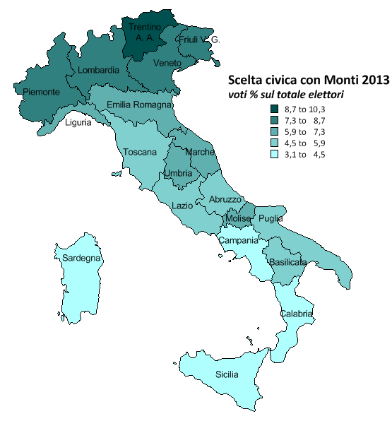 IL VOTO DEL 2013 - I NUOVI PROTAGONISTI voti al MOVIMENTO 5 STELLE e SCELTA CIVICA CON