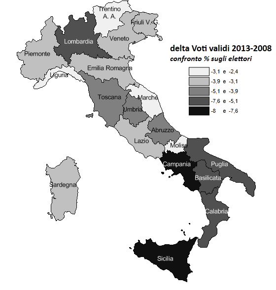 IL CALO DELLA PARTECIPAZIONE: 2013 su 2008 % CALO DELLA PARTECIPAZIONE Più intensa è la