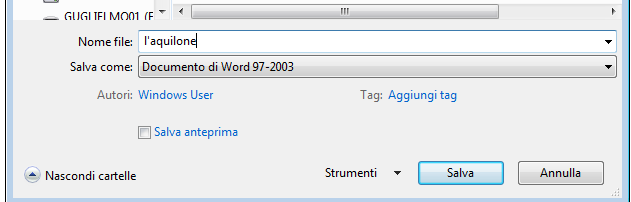 Salvare nella cartella creata 1. Fare clic su File > Salva con nome. 2.