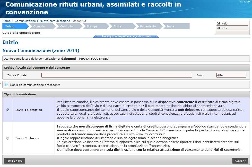 MUD 2015 - Rifiuti Urbani Inizio