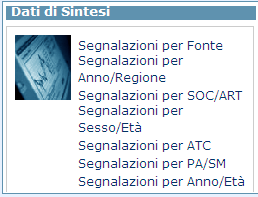 4. Funzioni di analisi da Dati di sintesi La funzione Dati di sintesi consente di effettuare elaborazioni di dati aggregati sulla base di queries predisposte e mostrate nella figura sottostante E