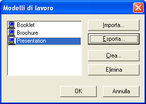 NOTA: Quando vengono importate, le preimpostazioni appaiono nel menu Preimpostazione con il nome del modello