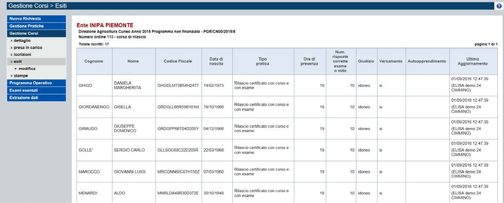 Pag. 21 di 29 Immagine 21 Per i corsi con esame, è possibile aggiungere esaminati al corso.