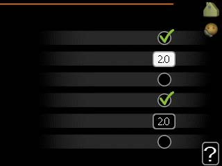 Menu 1.9.4 impostaz. sensore ambiente fattore impianto Intervallo selezionabile: 0,0-6,0 Valore predefinito: 2,0 Qui è possibile attivare i sensori che controllano la temperatura ambiente.