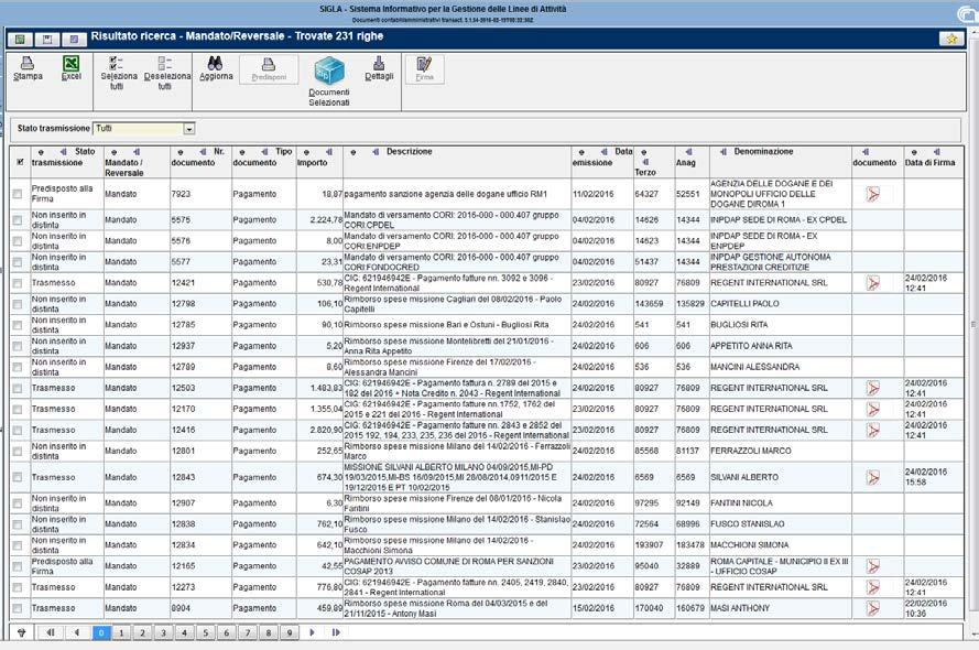 controllo; Trasmesso - In carico all Ufficio Programmazione finanziaria e controllo; E inoltre possibile