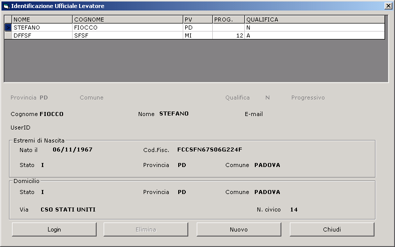 Dopo di che una volta inserito almeno un ufficiale Levatore il messaggio riportato sopra non verrà più visualizzato e qualora all interno dell applicativo verrà mantenuta la configurazione relativa