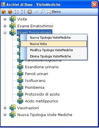 A tale scopo selezionare con il mouse la tipologia (se visita, esame ematochimico/tossicologico o