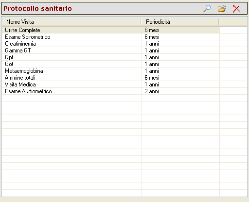 Per i rischi collegati alla mansione, saranno riportate in automatico le visite/esami, come visibile nel riquadro Protocollo Sanitario nella parte destra della form: Per ogni