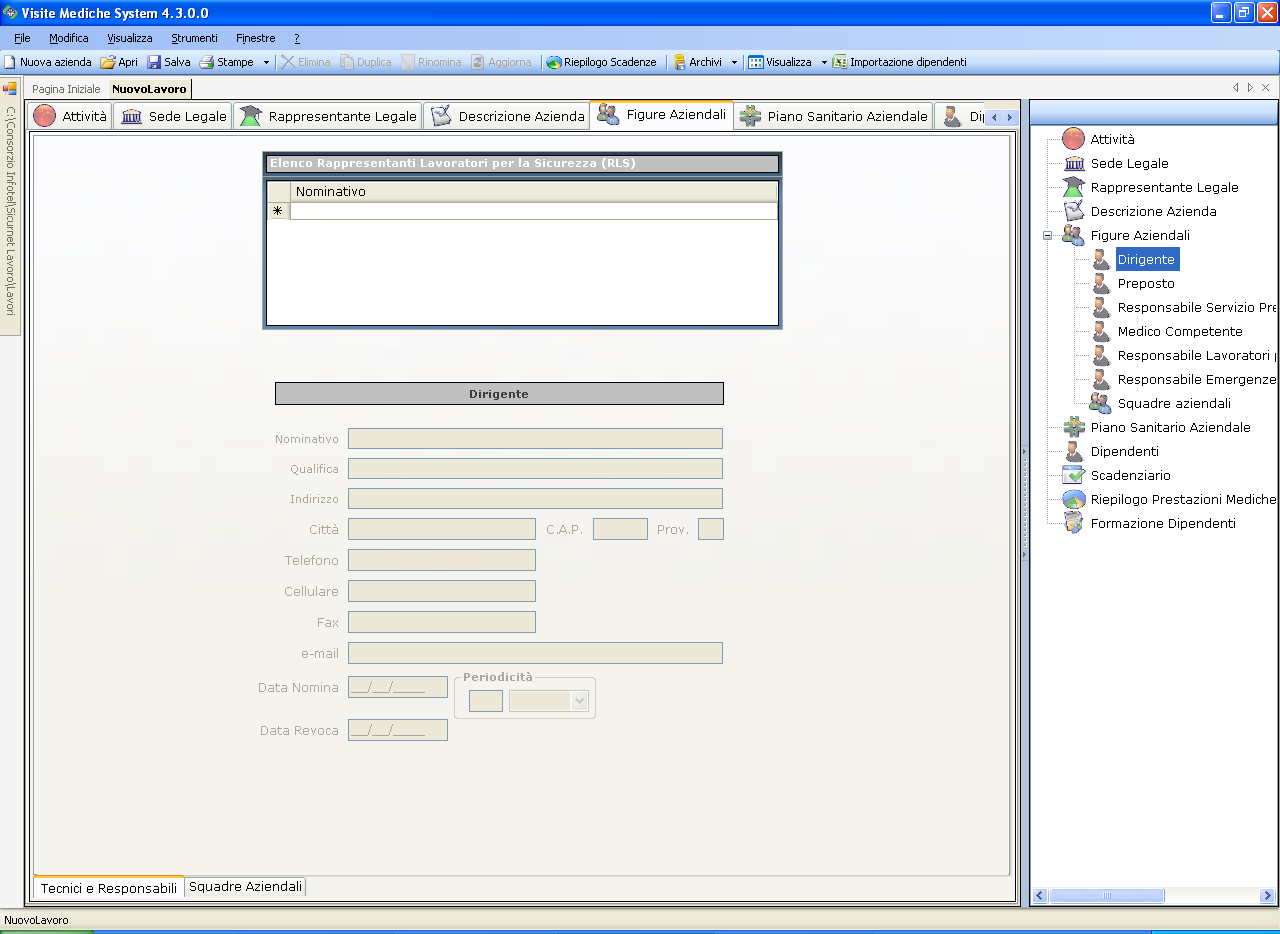 4.1.5 Figure Aziendali Selezionando nello Status Navigator la voce Figure Aziendali o il rispettivo tab, si attiverà la pagina per l inserimento dei responsabili aziendali.