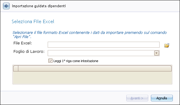 4.1.7.1 Importazione guidata Dipendenti da Foglio Excel Sarà possibile importare l elenco del personale da foglio Excel.