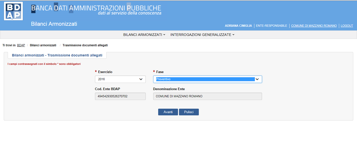 5. BILANCI ARMONIZZATI- TRASMISSIONE DOCUMENTI ALLEGATI L utente può utilizzare la trasmissione documenti allegati, per inviare tre tipologie di documenti: Relazione del collegio