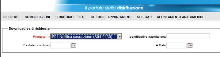 3.3.8 Conferma PdR a vendita uscente (04-0130) L esito di conferma Pdr, da Distribuzione a Vendita, in presenza della richiesta 02, tramite portale, avviene con la funzionalità a menu: RICHIETE