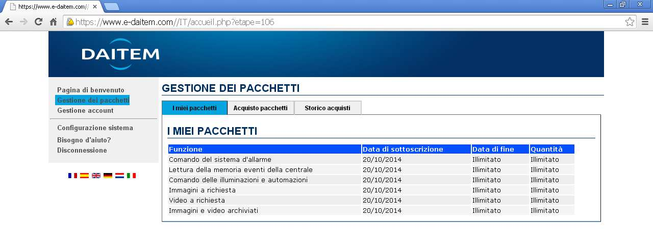 3.2 Gestione dei pacchetti In Gestione dei pacchetti è possibile visualizzare: I miei pacchetti: tutte le funzioni disponibili con la App e-daitem sul proprio