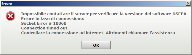 Risoluzione: il programma di aggiornamento prosegue facendo avviare DSFPA; solamente se non riesce a caricare il programma DSFPA è consigliabile chiamare l assistenza tecnica.