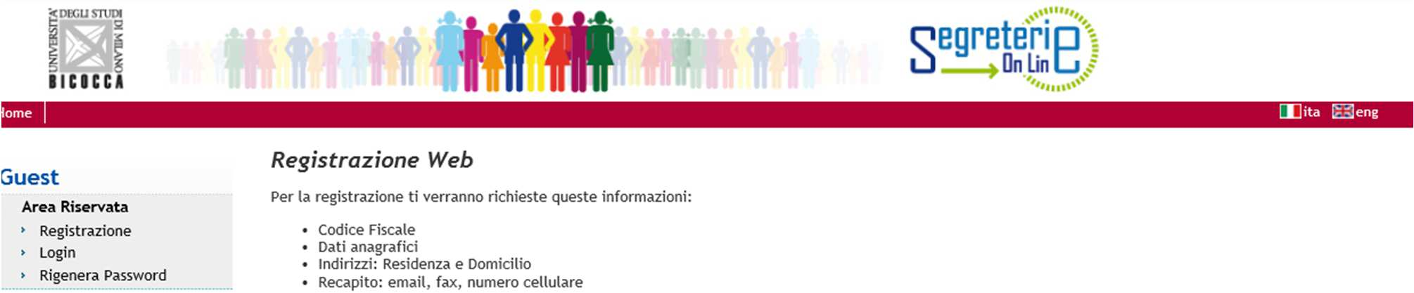 1 1. REGISTRAZIONE SU SEGRETERIE ON LINE Nel menù di sinistra selezionare la voce Registrazione e proseguire