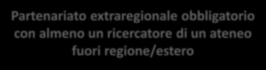 sei Progetti INTERREGIONALI Partenariato extraregionale obbligatorio con almeno un ricercatore di un ateneo