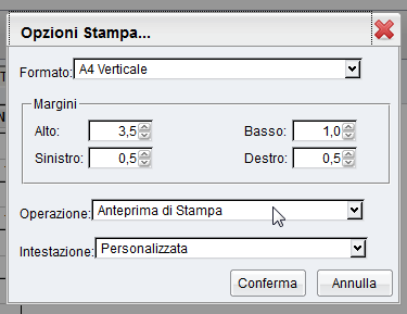Apparirà la schermata per la scelta delle Opzioni di Stampa Potete lasciare le impostazioni già presenti L operazione Anteprima di stampa