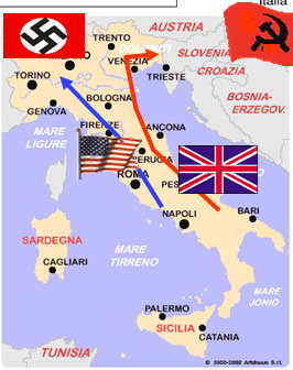 Arrivano gli alleati Un passo indietro Nel risalire l Italia gli Alleati avevano affidato la parte orientale adriatica agli inglesi e quella occidentaletirrenica agli americani.