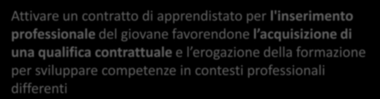 Apprendistato Professionalizzante o di mestiere Obiettivo Attivare un contratto di apprendistato per l'inserimento professionale del giovane favorendone l acquisizione di una qualifica