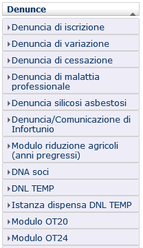 1.Accesso al servizio Per accedere al servizio, selezionare l opzione Denunce e successivamente Modulo OT24.