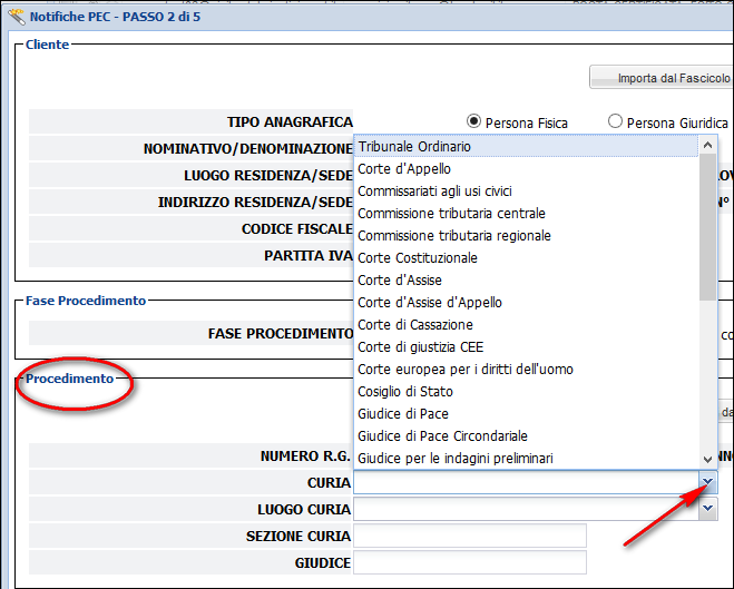 Procedimento Quanto richiesto nella scheda può essere inserito dall utente o importato, in tutto o in parte, in modo automatico dal fascicolo.