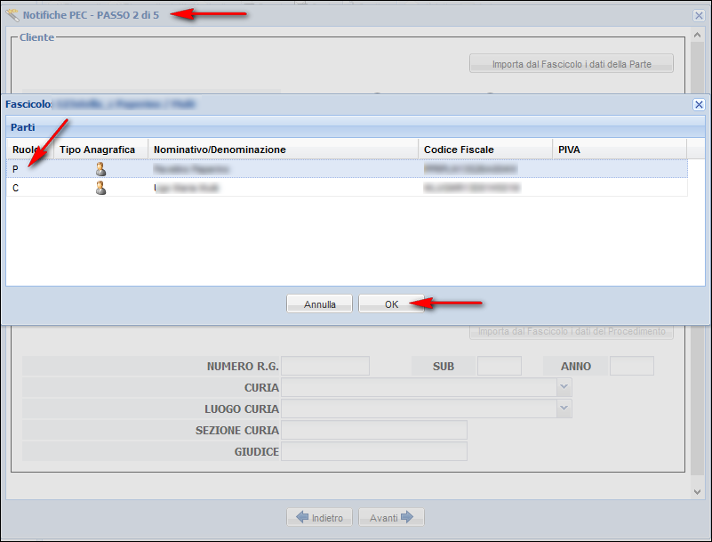 Cliente Anche in questo caso i dati possono essere inseriti manualmente oppure importati dal fascicolo. Qualora questo contenga informazioni parziali, tutto ciò che manca potrà essere digitato.