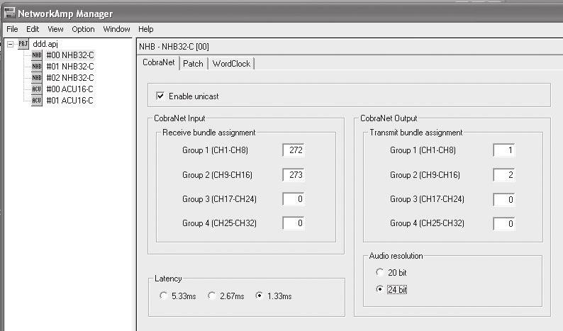 9. Programmazione dei dispositivi CobraNet Impostazione dell NHB32-C e dell ACU16-C Per programmare i dispositivi NHB32-C e ACU16-C è necessario un computer Windows XP.