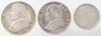 7664 ROMA - 8 baiocchi 1849, 4 b. 1748 e 1793, quattrino 1824, 2 soldi 1866 - Lotto di 5 monete BB BB+ OFF.