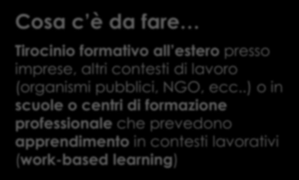 finalizzate a far acquisire le abilità necessarie per favorire la transizione verso il mondo del lavoro Cosa c è