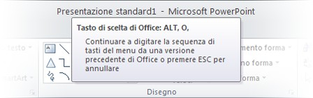 Introduzione ai suggerimenti per i tasti di scelta In PowerPoint 2010 sono disponibili sulla barra multifunzione suggerimenti per i tasti di scelta, che consentono di eseguire rapidamente le attività