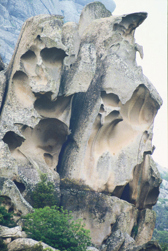 4.4 - Graniti a Monte Pulchiana. adeguatamente dall umidità e dall excursus della temperatura, ha creato col tempo i famosi tafoni galluresi, detti conchi.