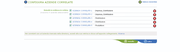 Selezionare le aziende che si vogliono rendere visibili nella propria vetrina (massimo ).