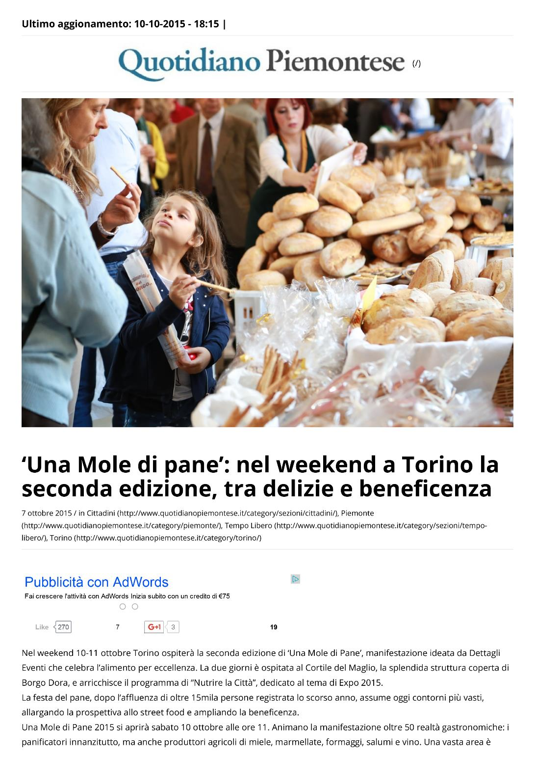 Quotidiano Piemontese Una Mole di pane _ nel weekend a