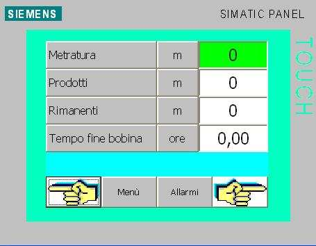 CONTAMETRI Metratura m Impostazione metratura (lunghezza bobina) VISUALIZZAZIONI Visualizzazioni Unità Funzione Prodotti m Visualizzazione