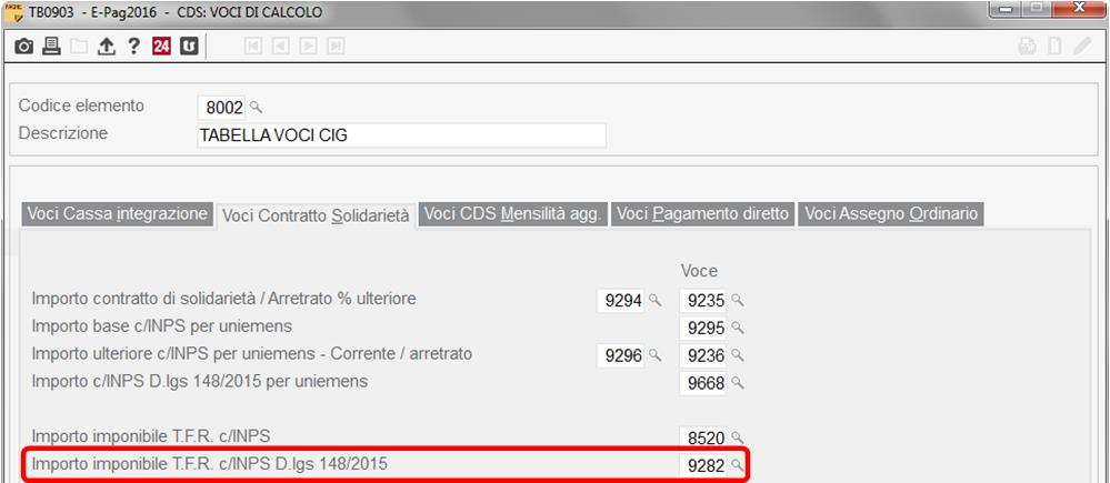 La voce 9282, analoga a quella collegata al campo Importo imponibile T.F.R. c/inps (8520), è caratterizzata dal nuovo Cod.quadrature e DM10 352.