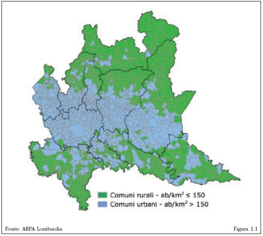 Figura 15 - Comuni urbani e rurali della Lombardia, 2004 Fonte: ARPA Lombardia Partendo dal Nord, l Ambito dei Laghi e delle Valli è articolato secondo uno schema insediativo costituito da piccoli