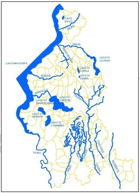 Figura 26 - Corpi idrici superficiali principali nel territorio della Provincia di Varese.