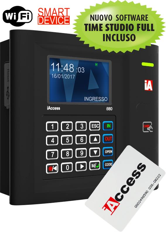 Marcatempo, Rilevatori di Presenza - SMART Descrizione - iaccess i980 - Marcatempo Elettronico - 06IA980V1 Controllo Accessi Rileva Presenze con Lettore Tessere RFID ed Apriporta.