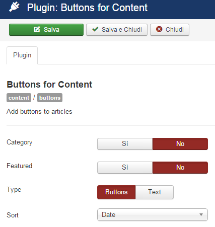 Guida al componente "Firma Circolari" by Helios Ciancio Effettuata l'installazione, occorre procedere all'attivazione dei due plugin: Nel plugin "Buttons for Content" è possibile settare alcune