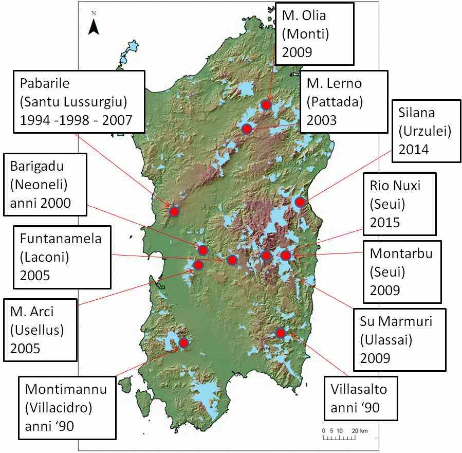 Figura 1 Reintroduzione in natura (luogo e anno). Figure 1 - Reintroduction in nature. (place and year). Figura 2 Attuale distribuzione del cervi nelle aree gestite dall EFS.