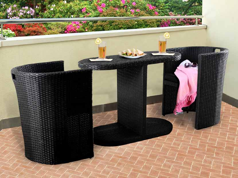 379,00 SET RICHIUDIBILE 9 PEZZI NEW YORK struttura in acciaio e rivestimento in wicker nero, composto da tavolo quadrato cm 110x110xh74 con ripiano in